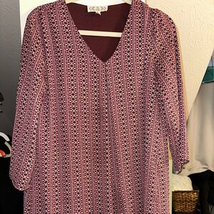Pink Rose Patterned Mid Sleeve Dress